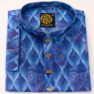 Home blue patterned men's panjabi with gold accents
