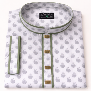 Home white panjabi with paisley pattern